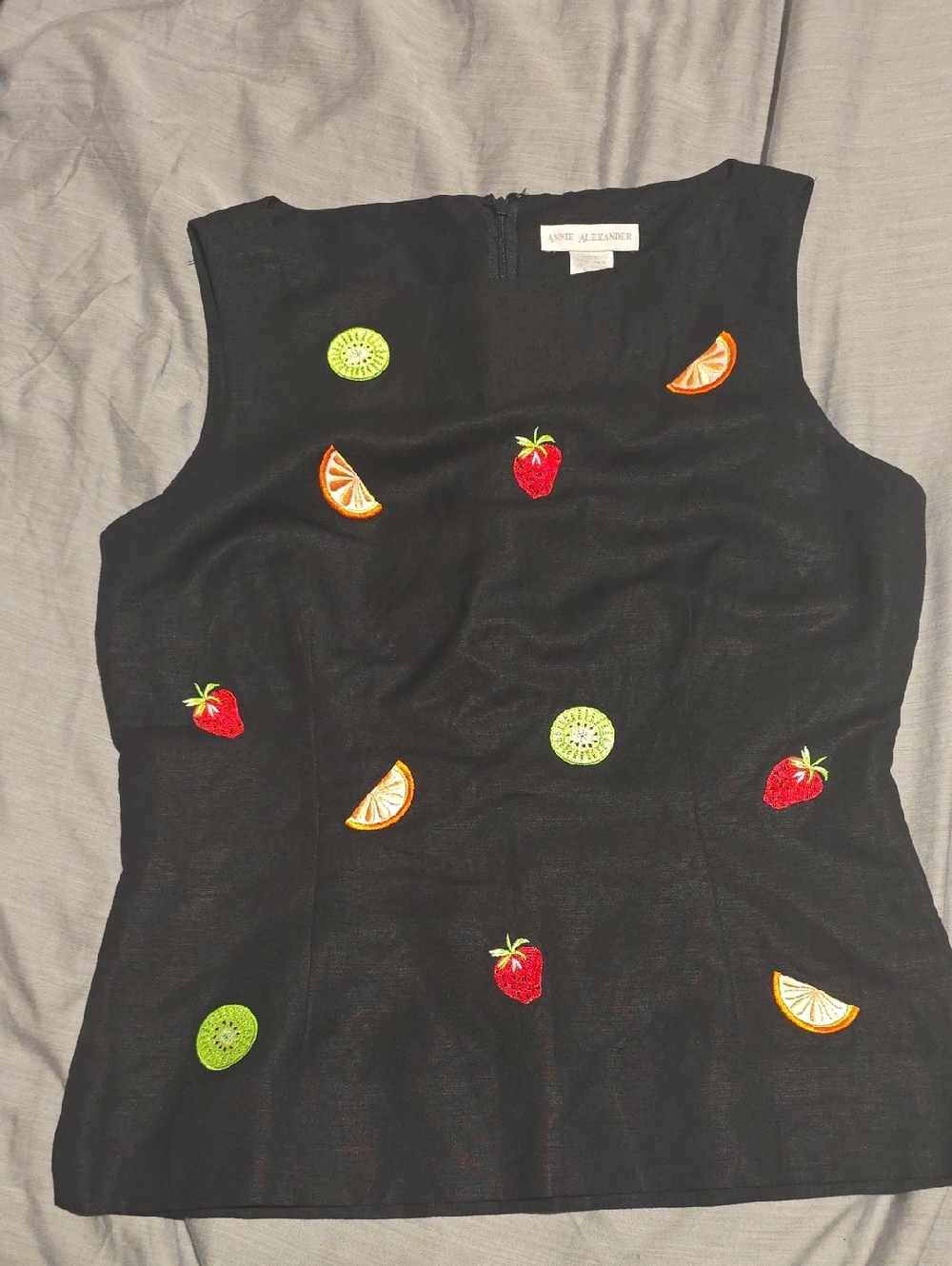 Black  Highneck Sleeveless Top with Fruit Embroidery